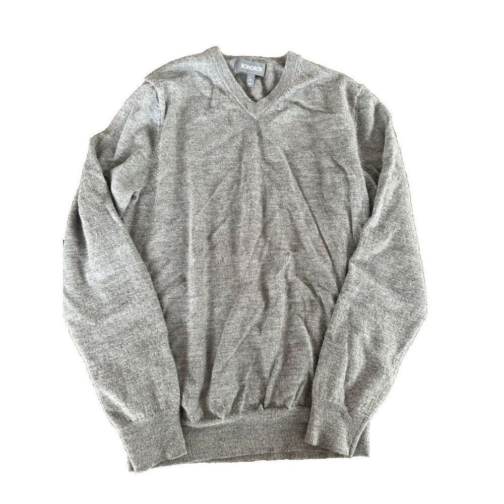 Bonobos Men's 100% Extra Fine Merino Wool V-neck Grey Sweater M